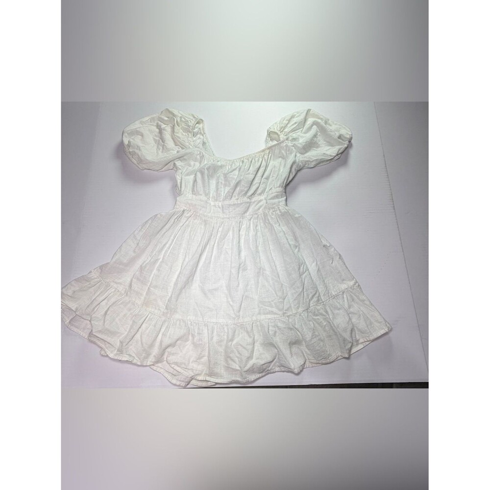 White Babydoll Mini Dress Puff Sleeve Cottagecore Milkmaid Size Medium